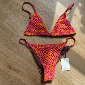 Free People x Acacia Lisboa Crochet bikini Top & Bottom large top XLarge bottom